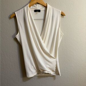 Tahari Ivory Sleeveless Drape Front Blouse Top Women’s Size S